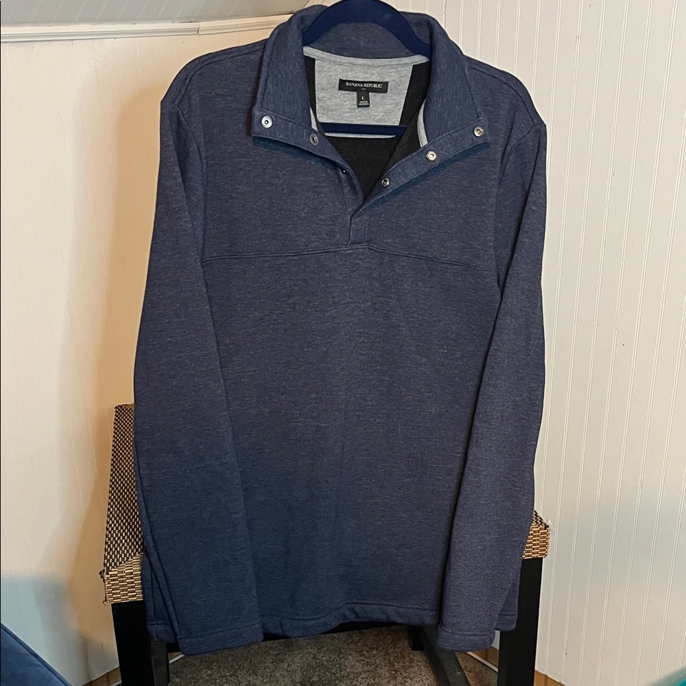 Banana Republic Navy Snap Collar Pullover, Size L